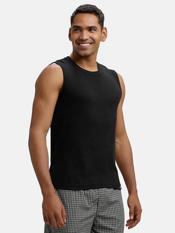 Product Men's Super Combed Cotton Rib Solid Slim Fit Round Neck Muscle Vest Image