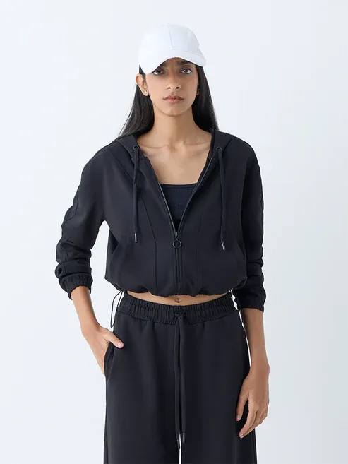 Product Black Solid Hooded Jacket Image