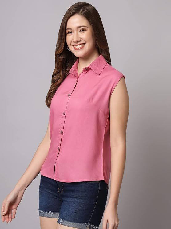 Product Women's Rayon Blend Regular Fit Solid Casual Sleevesless Shirt Image